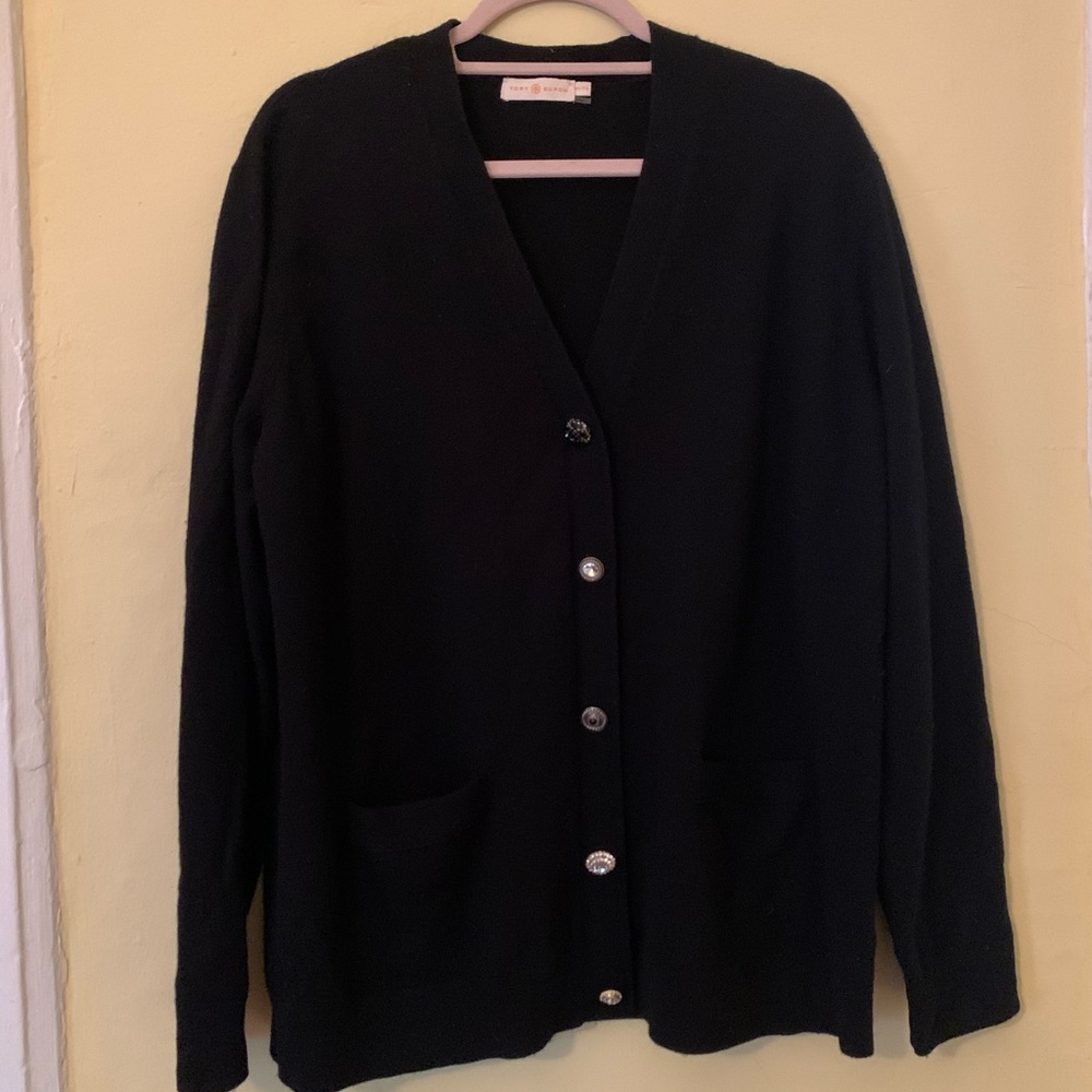 Tory Burch 100% Wool Black V-neck Cardigan